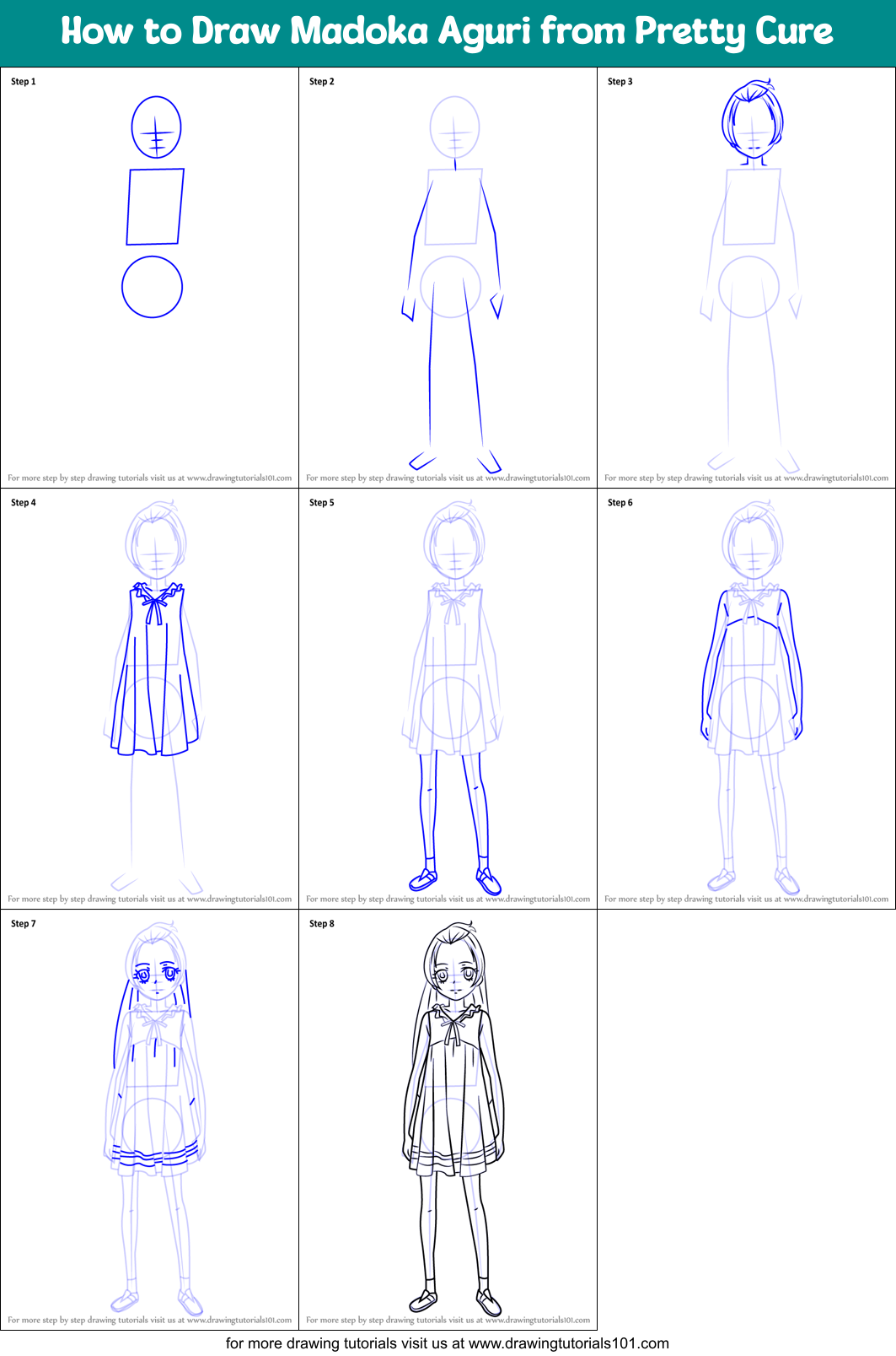 How to Draw Madoka Aguri from Pretty Cure Printable Step by Step