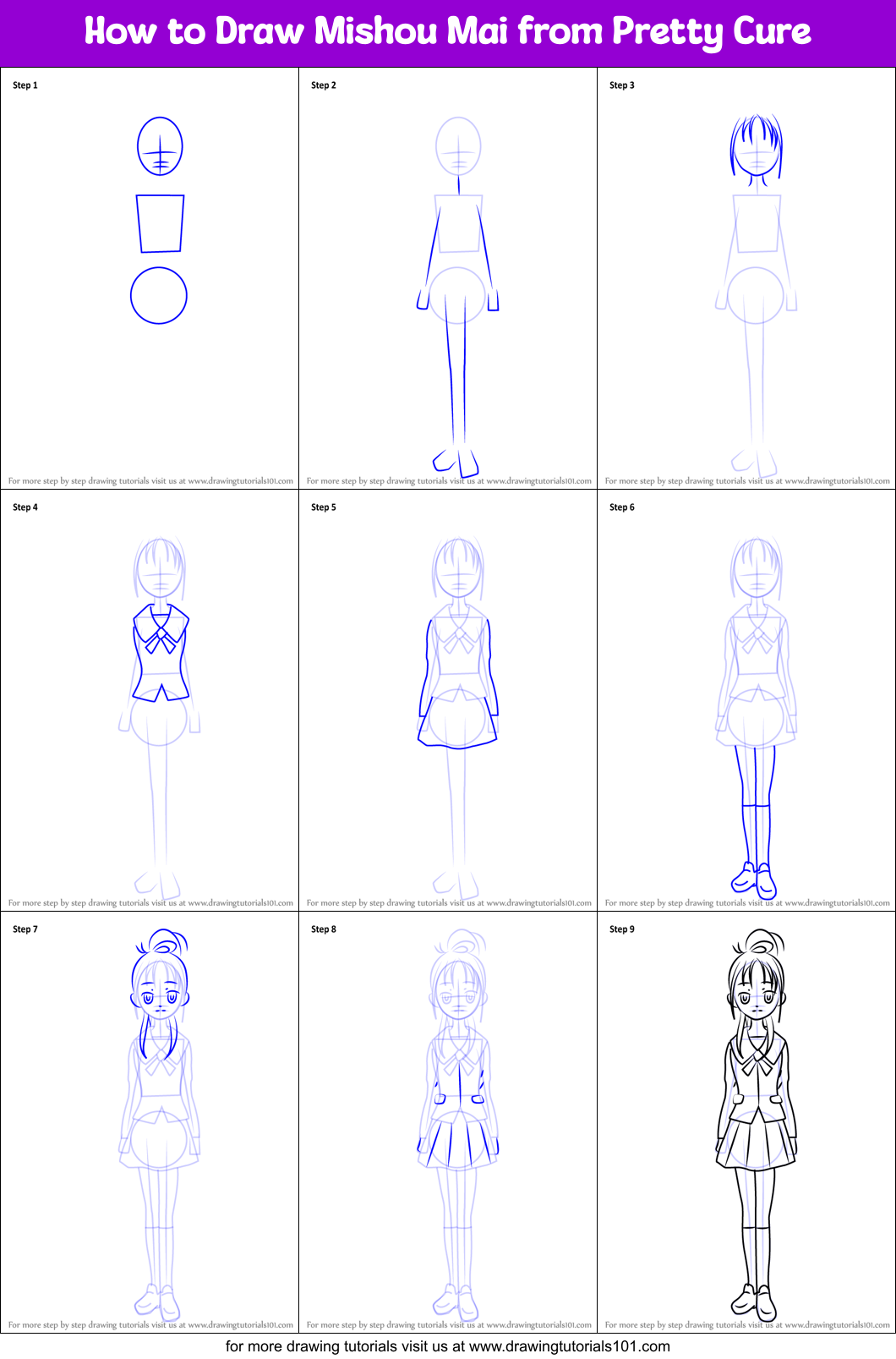 How to Draw Mishou Mai from Pretty Cure Printable Step by Step