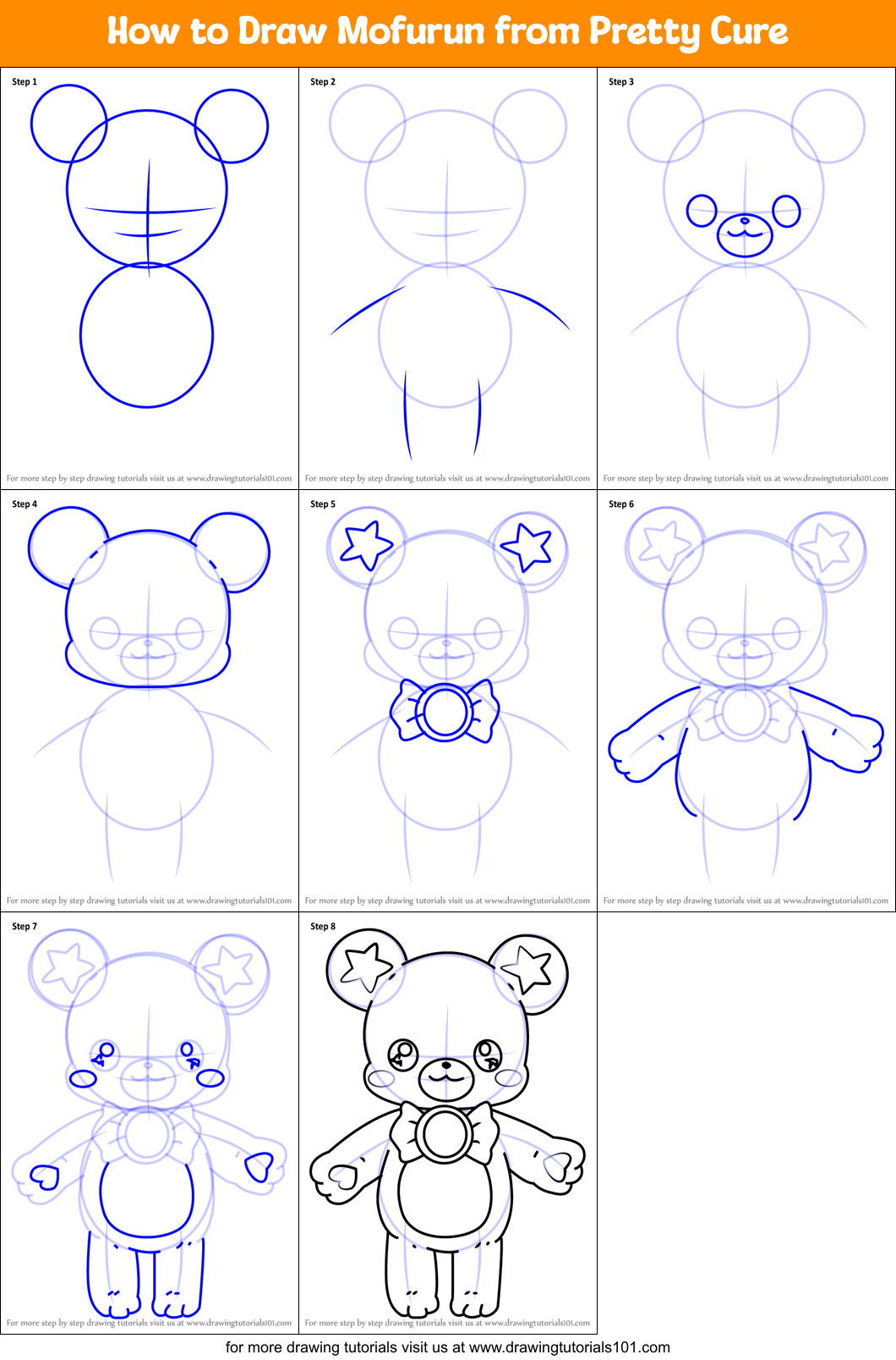 How to Draw Mofurun from Pretty Cure Printable Step by Step