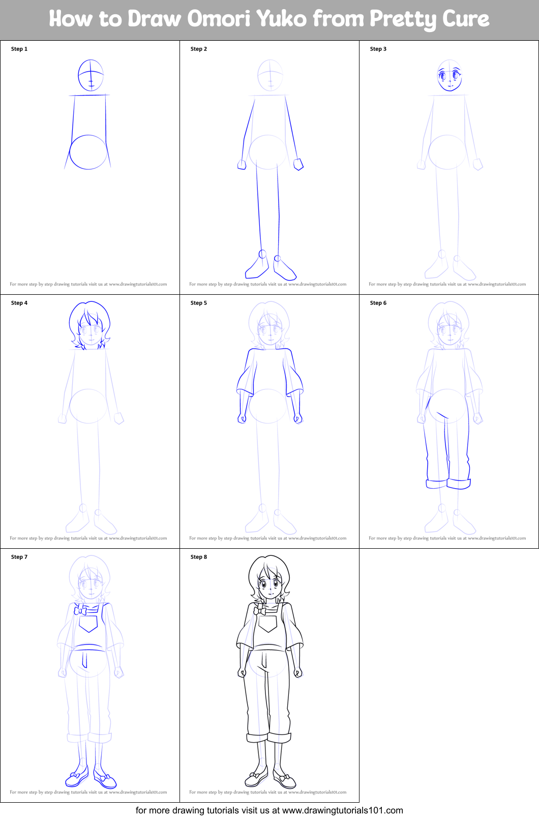 How to Draw Omori Yuko from Pretty Cure Printable Step by Step