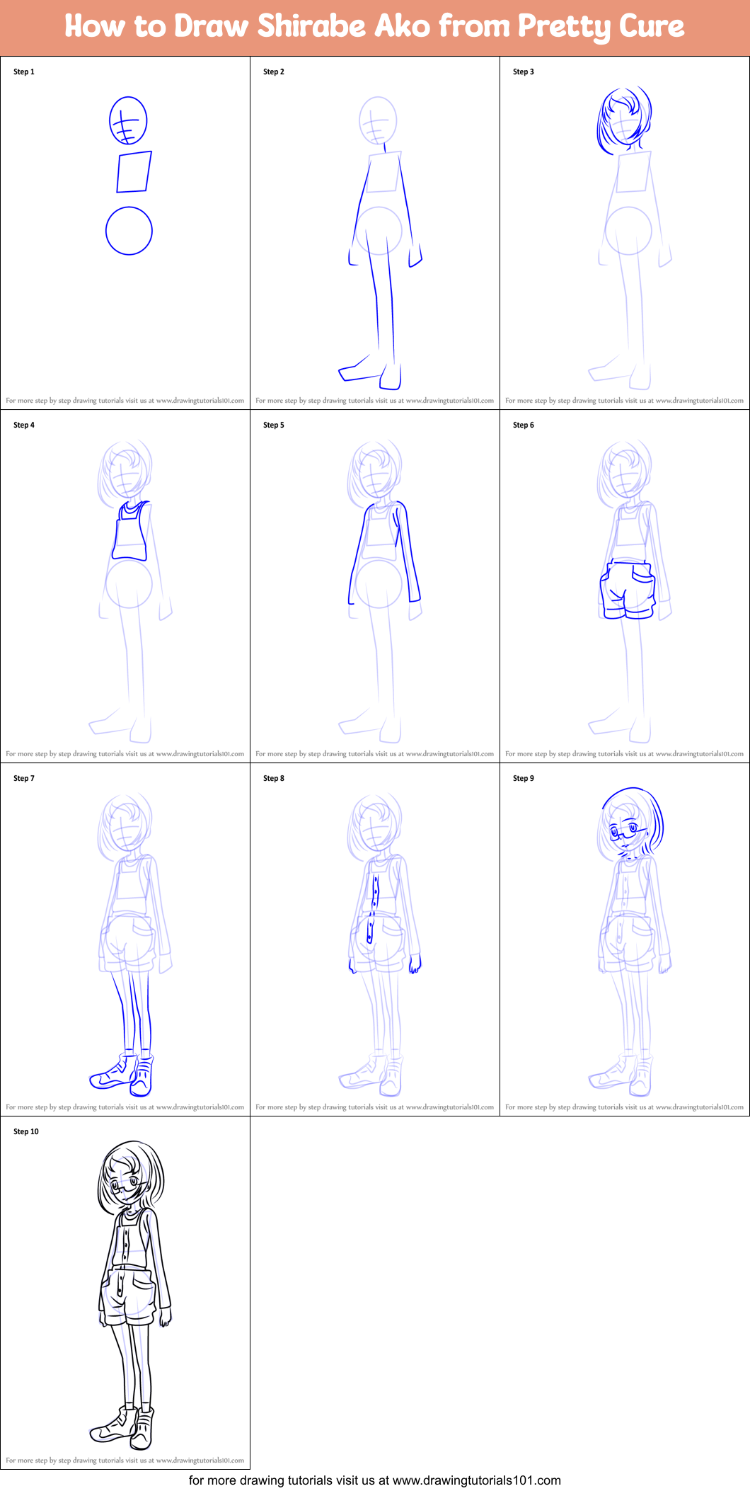 How to Draw Shirabe Ako from Pretty Cure Printable Step by Step