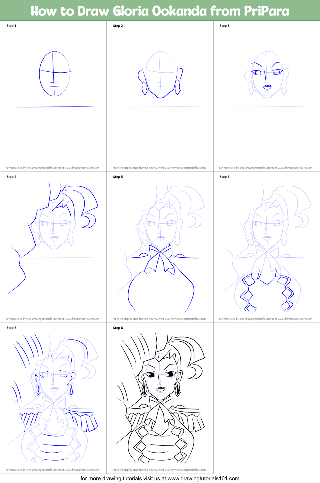 How to Draw Gloria Ookanda from PriPara Printable Step by Step