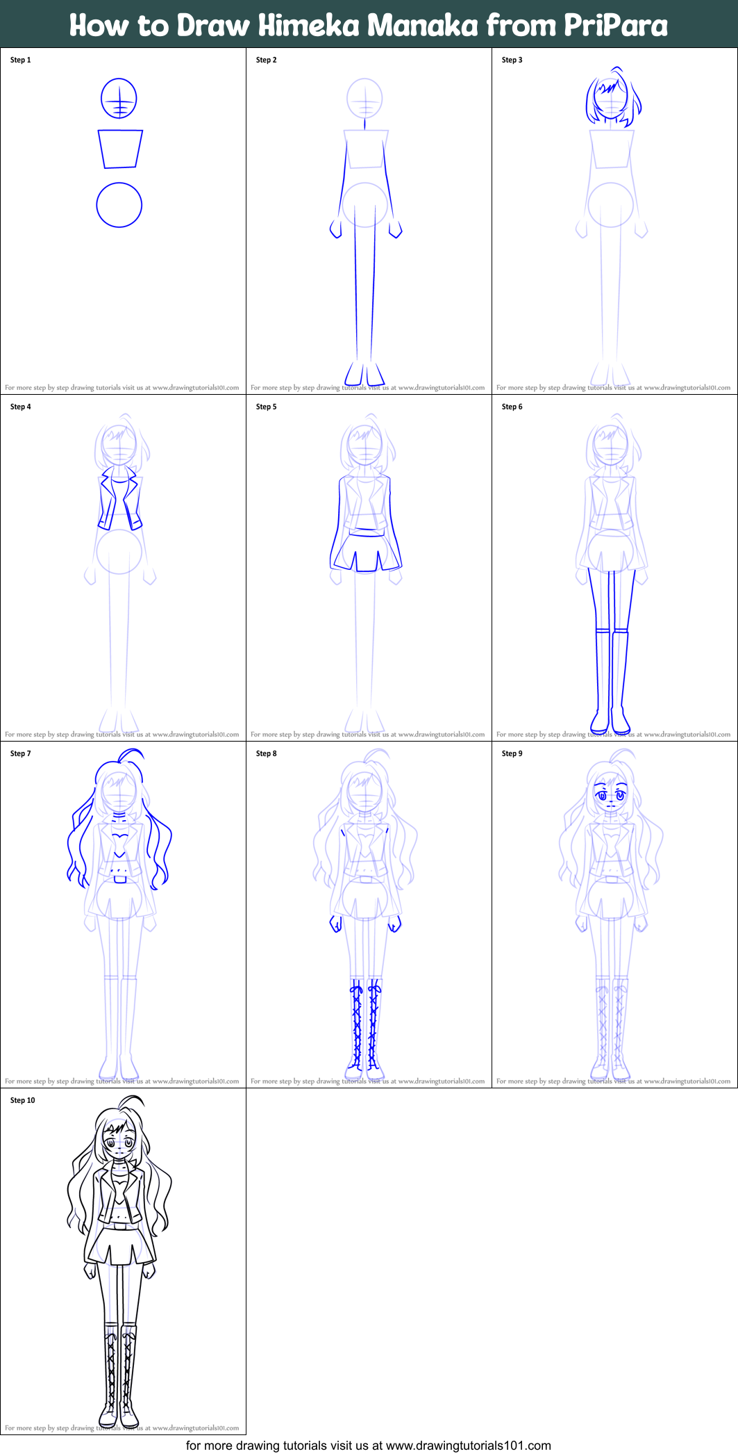 How to Draw Himeka Manaka from PriPara Printable Step by Step