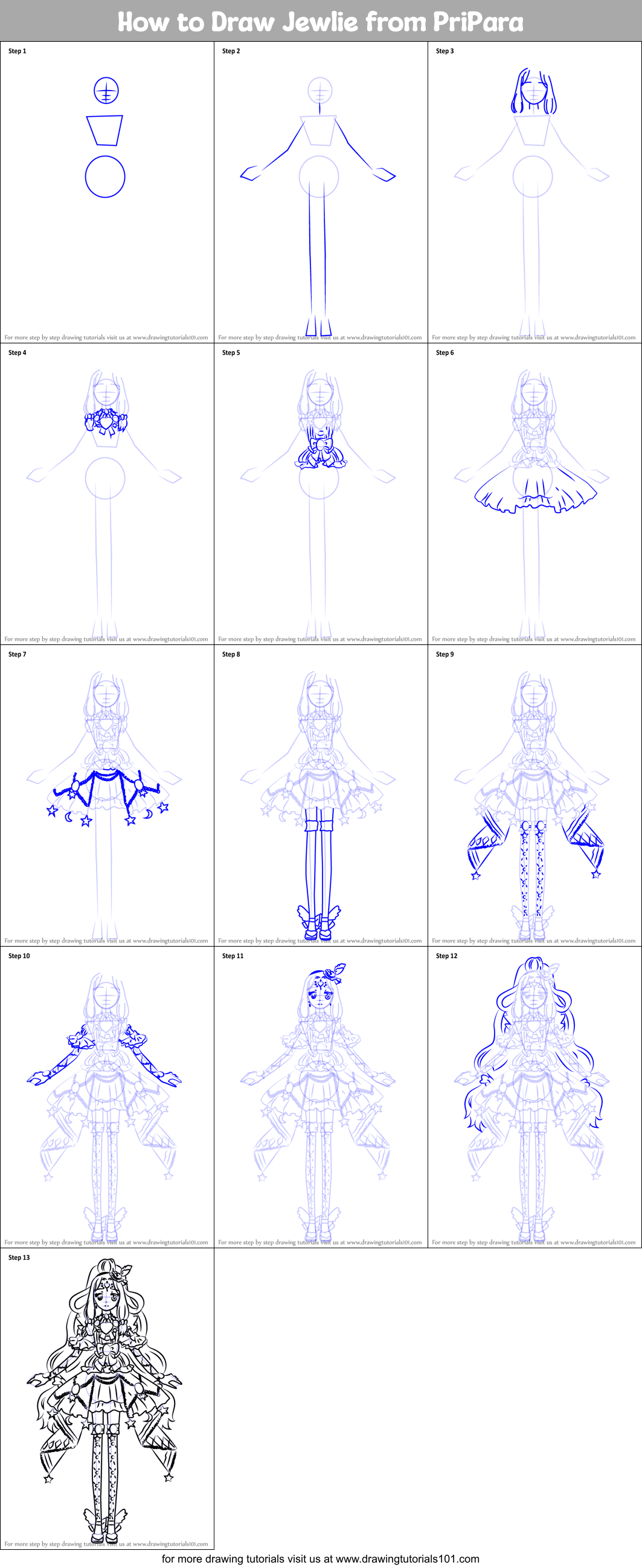 How to Draw Jewlie from PriPara Printable Step by Step
