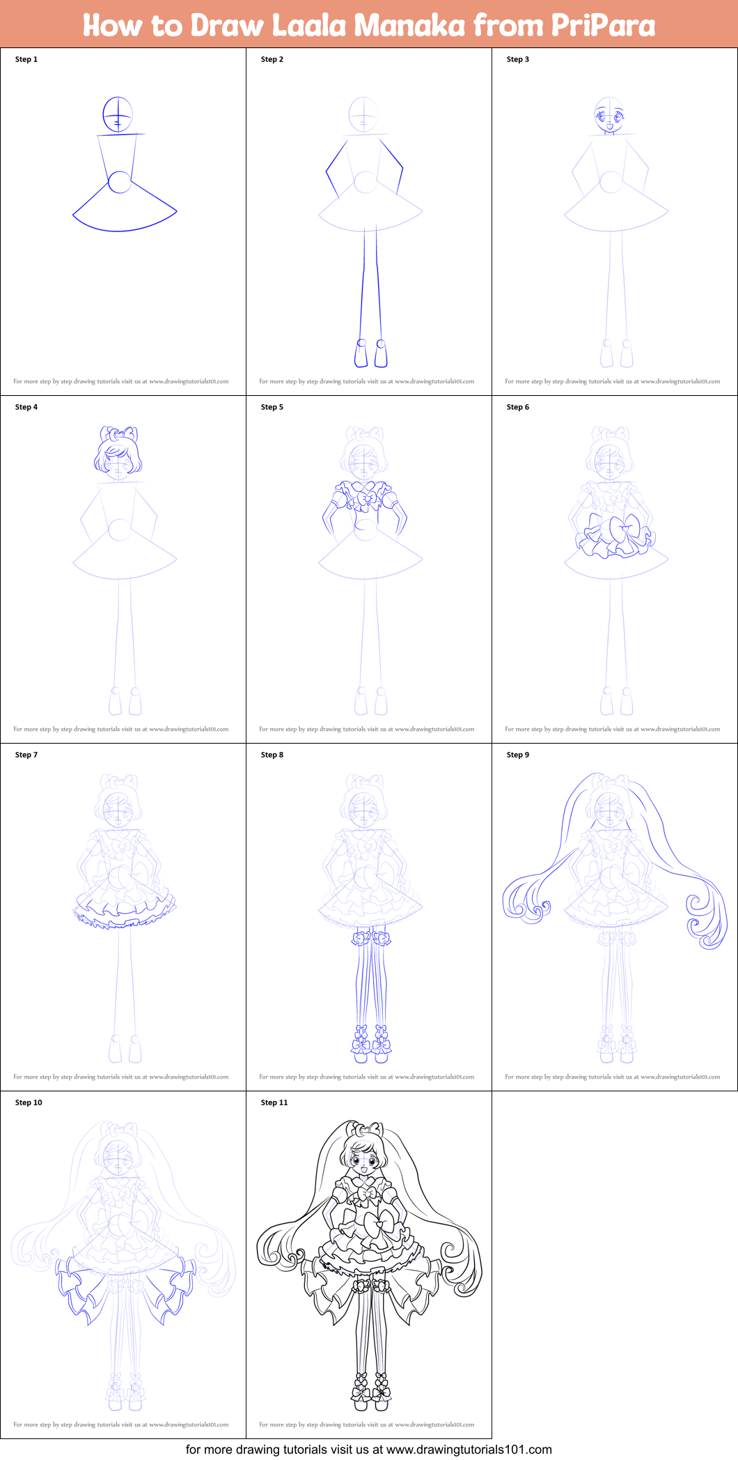 How to Draw Laala Manaka from PriPara Printable Step by Step