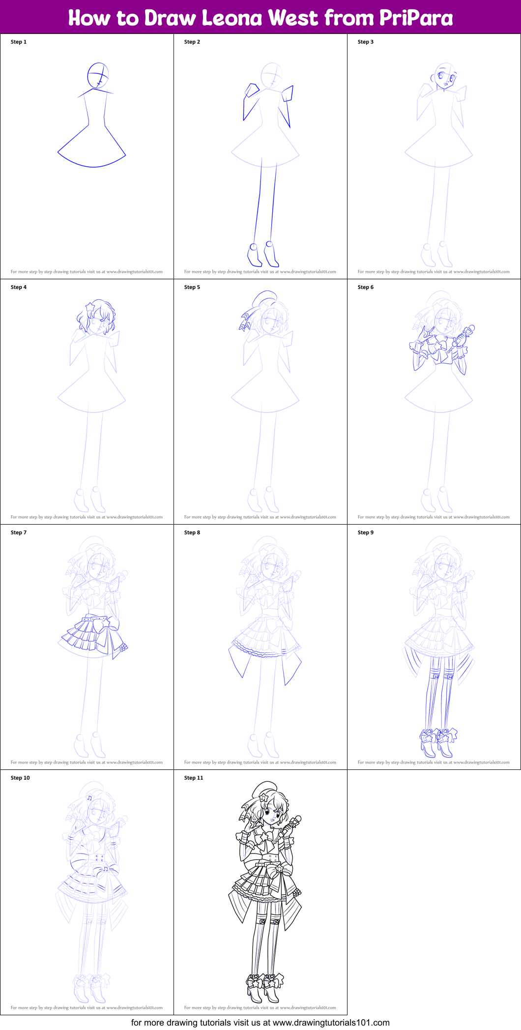 How to Draw Leona West from PriPara Printable Step by Step