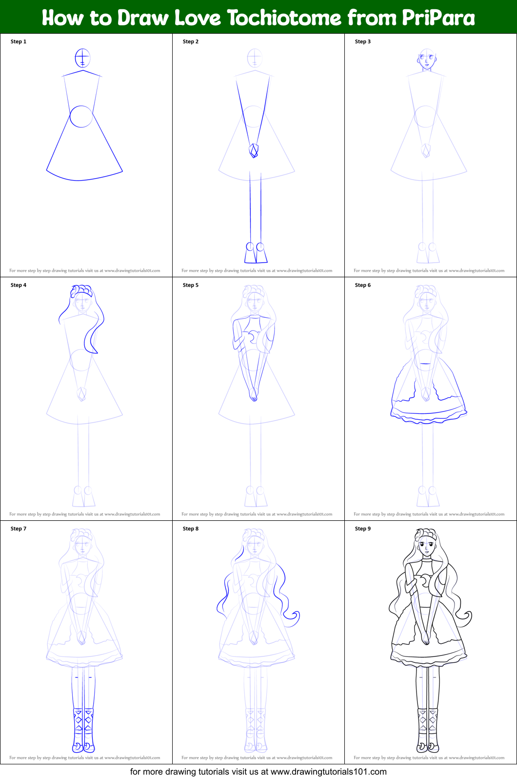 How to Draw Love Tochiotome from PriPara Printable Step by Step