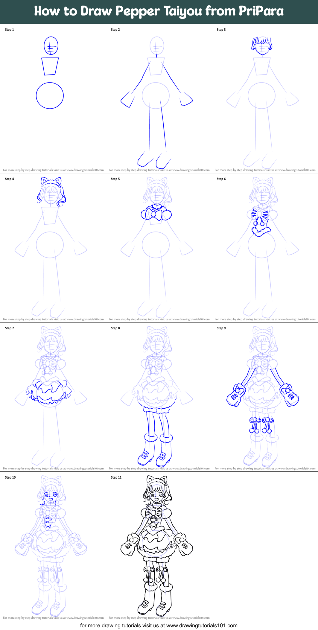 How to Draw Pepper Taiyou from PriPara Printable Step by Step