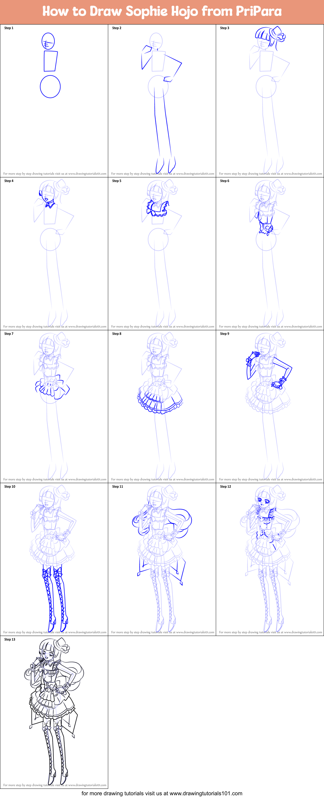 How to Draw Sophie Hojo from PriPara Printable Step by Step