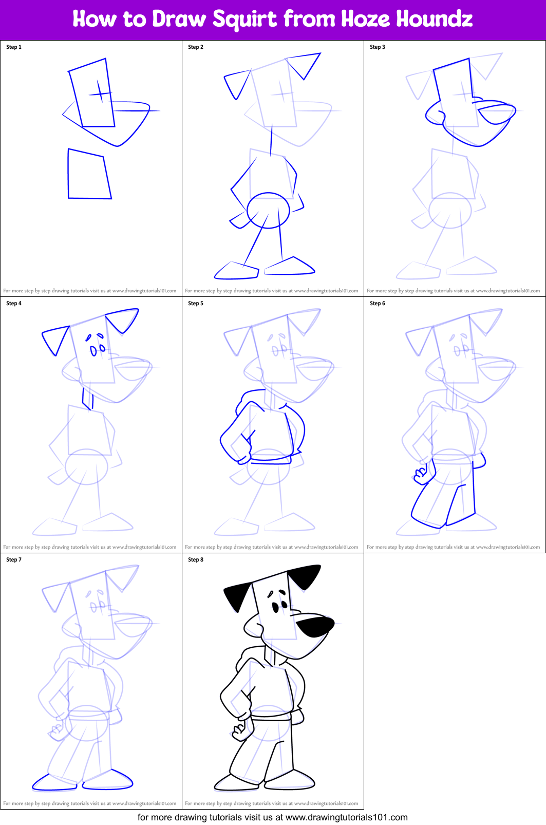 How to Draw Squirt from Hoze Houndz Printable Step by Step