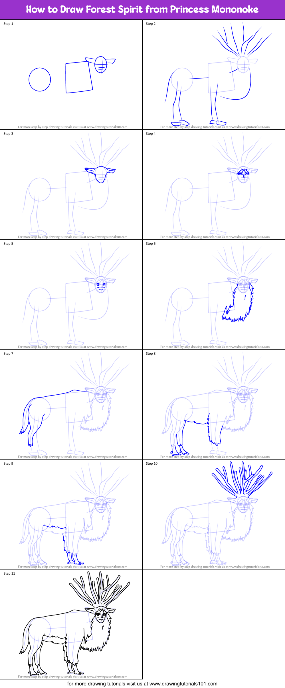 How to Draw Forest Spirit from Princess Mononoke Printable Step by Step