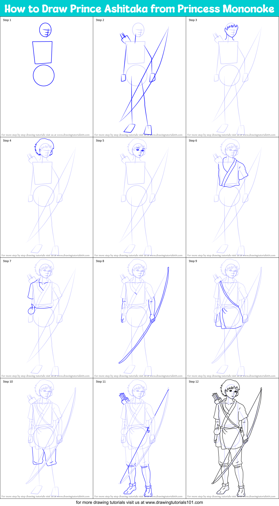 How to Draw Prince Ashitaka from Princess Mononoke Printable Step by Step