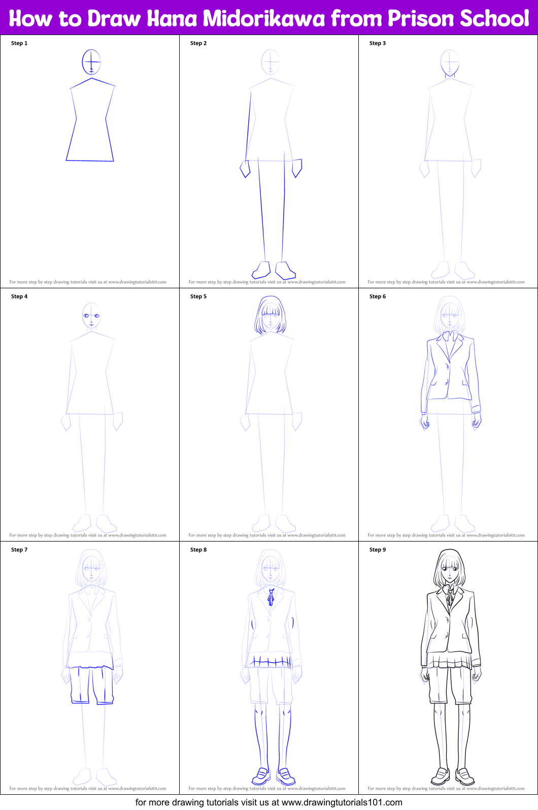 How to Draw Hana Midorikawa from Prison School Printable Step by Step