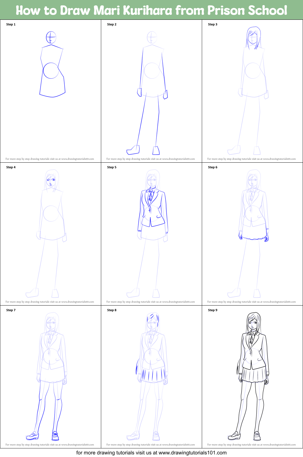 How to Draw Mari Kurihara from Prison School Printable Step by Step