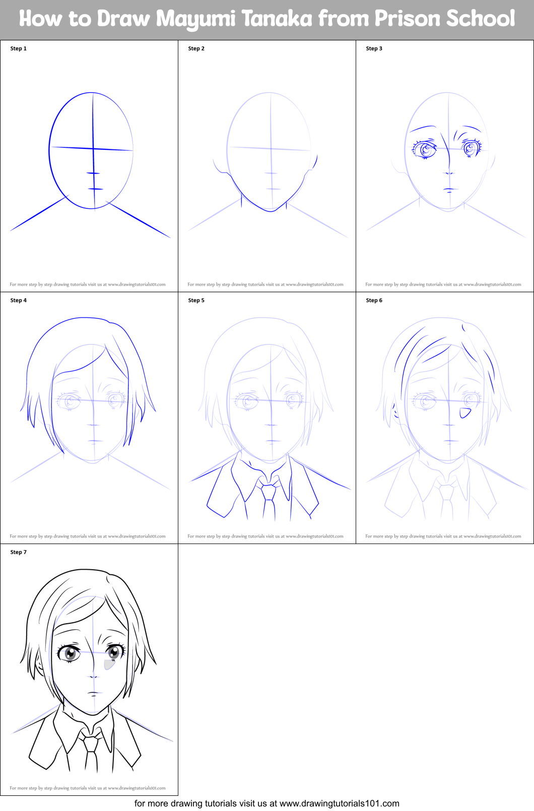 How to Draw Mayumi Tanaka from Prison School Printable Step by Step