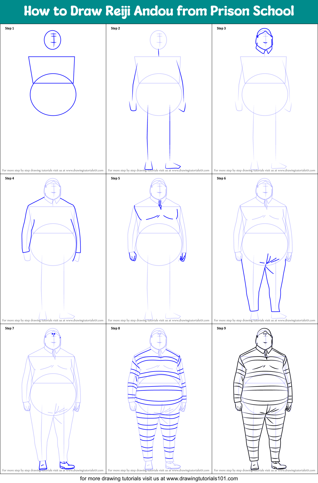 How to Draw Reiji Andou from Prison School Printable Step by Step