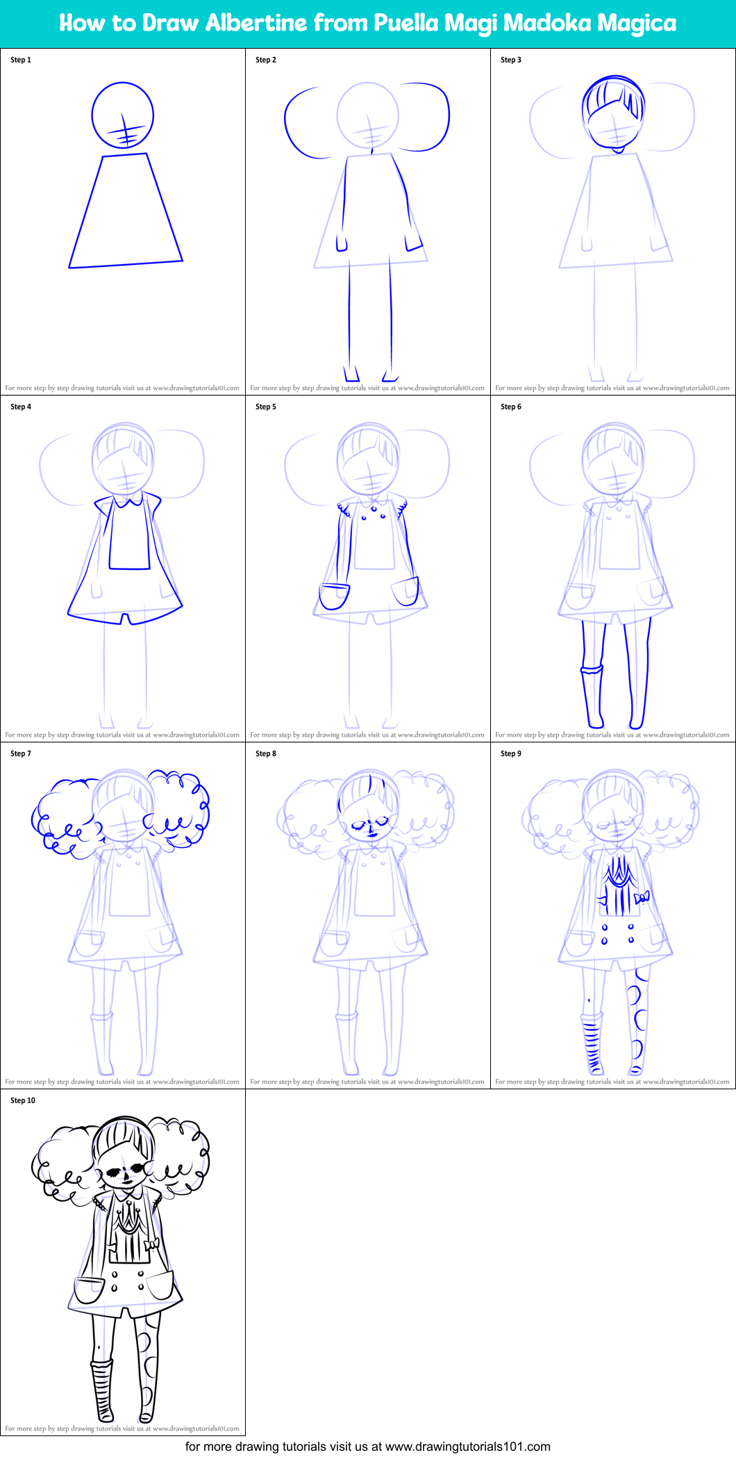 How to Draw Albertine from Puella Magi Madoka Magica Printable Step by Step