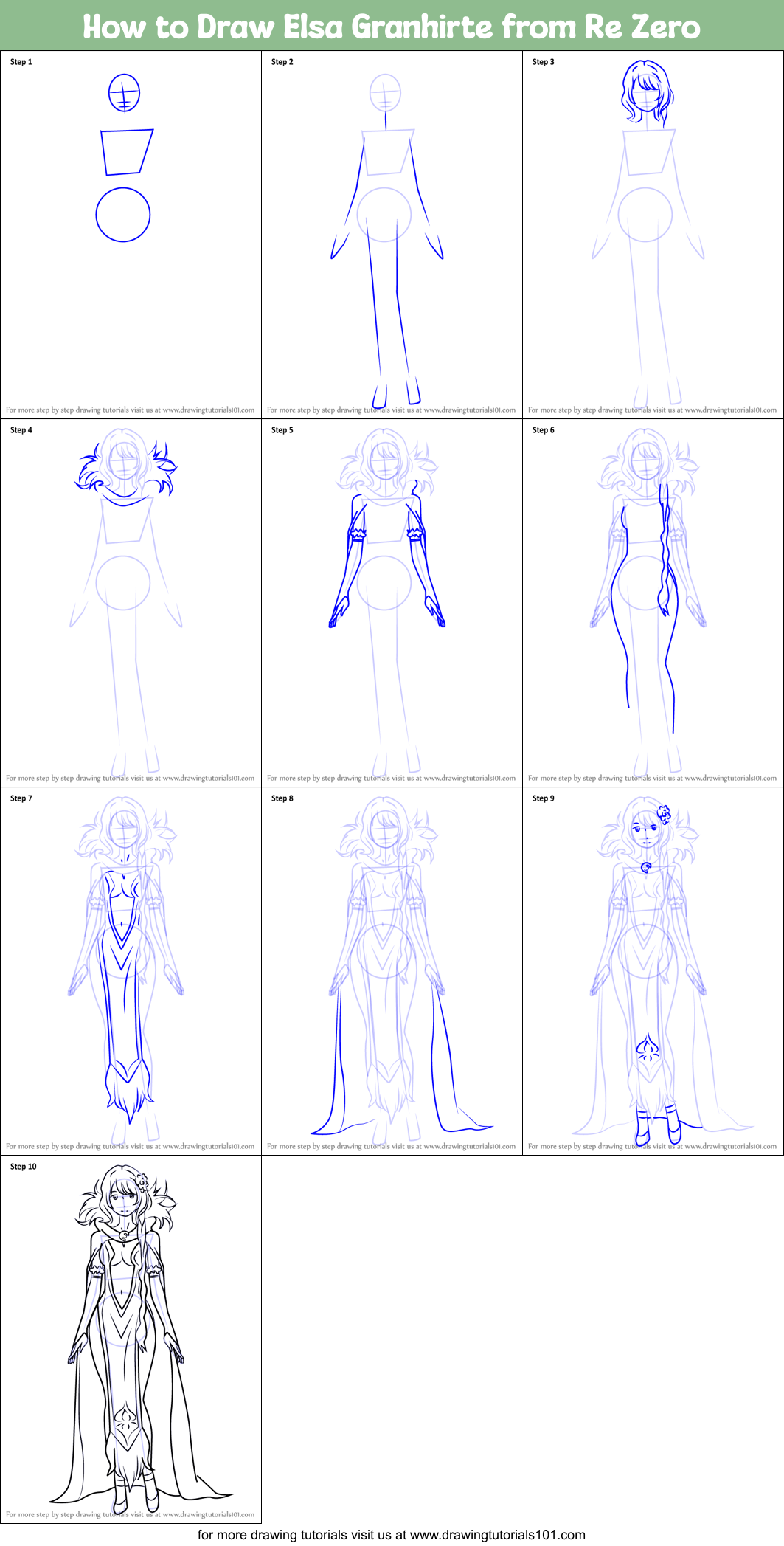 How to Draw Elsa Granhirte from Re Zero Printable Step by Step