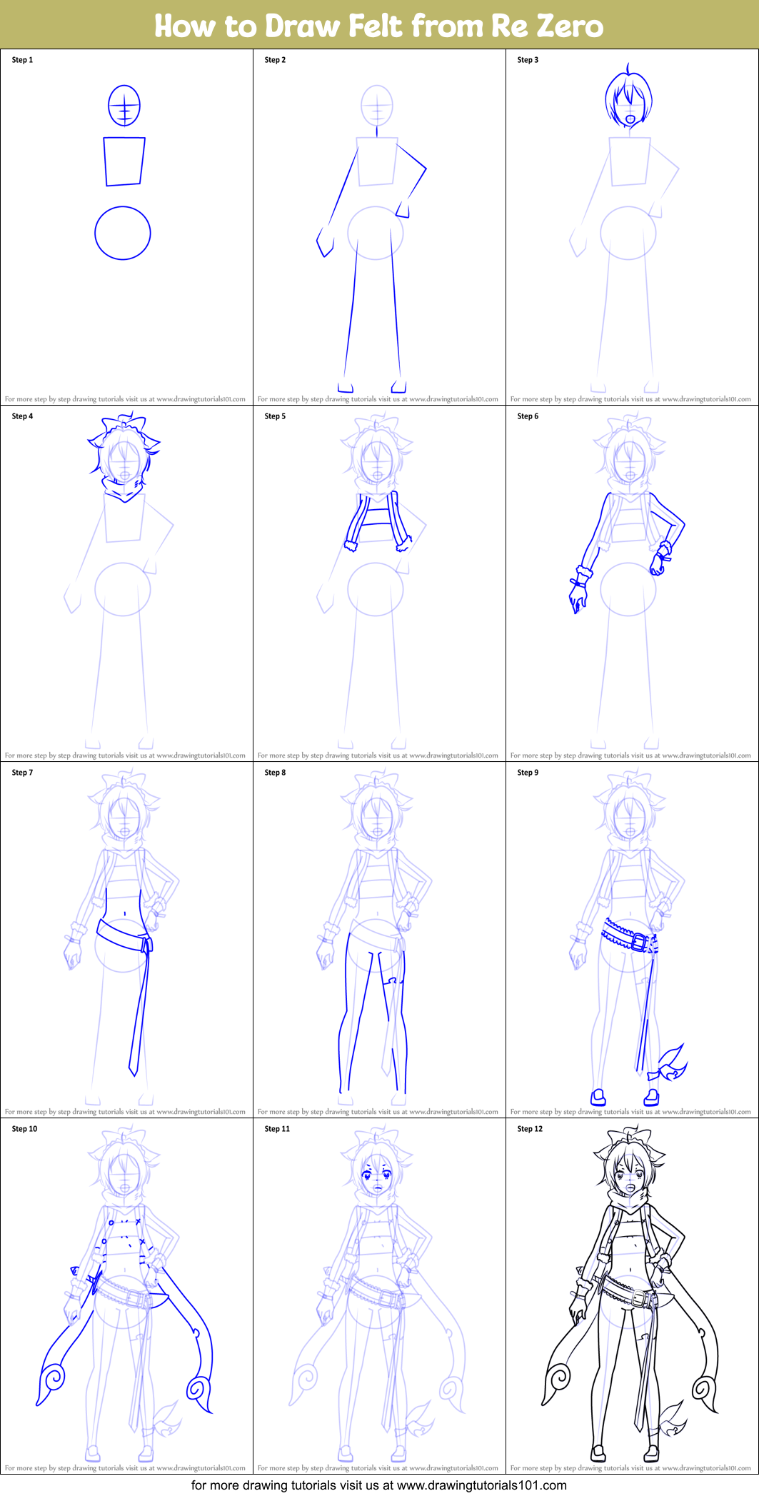 How to Draw Felt from Re Zero Printable Step by Step