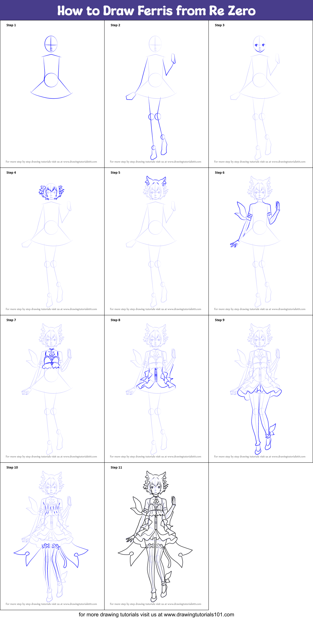 How to Draw Ferris from Re Zero Printable Step by Step