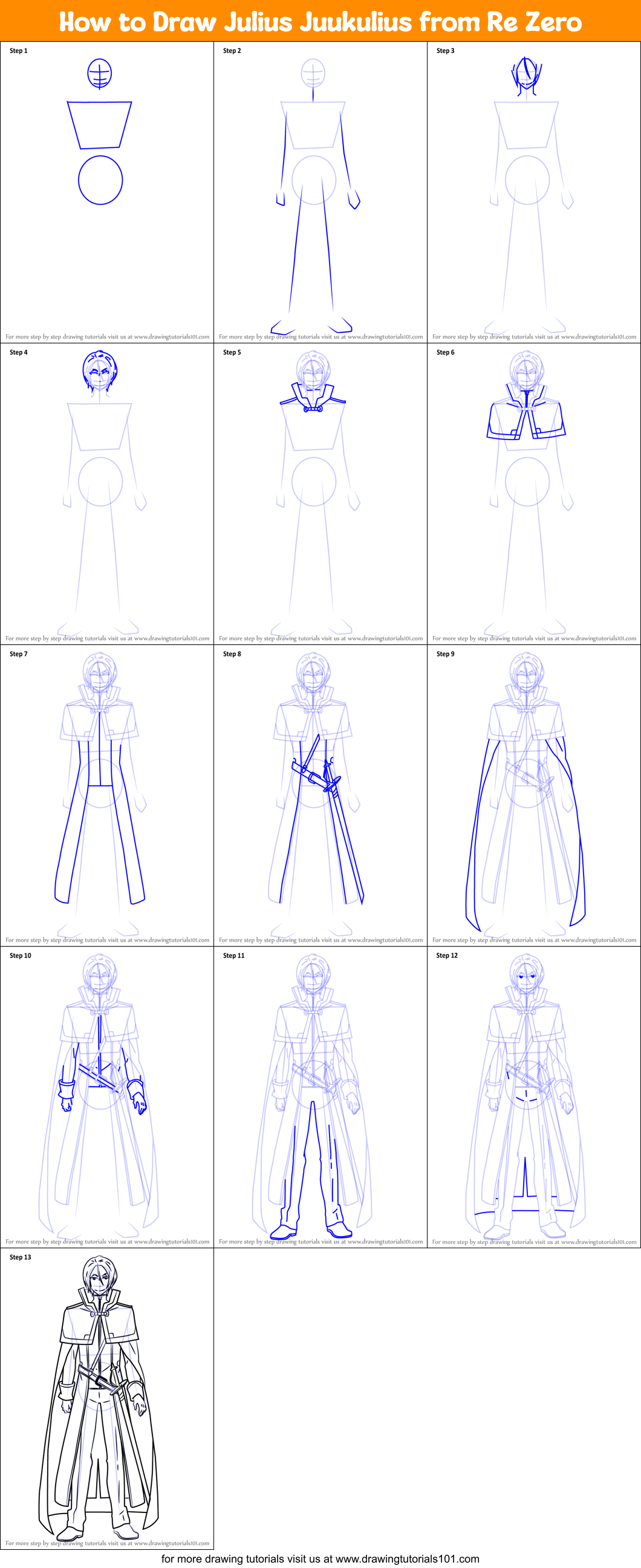 How to Draw Julius Juukulius from Re Zero Printable Step by Step
