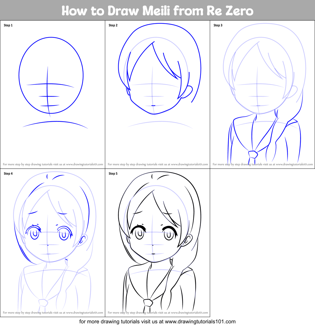How to Draw Meili from Re Zero Printable Step by Step