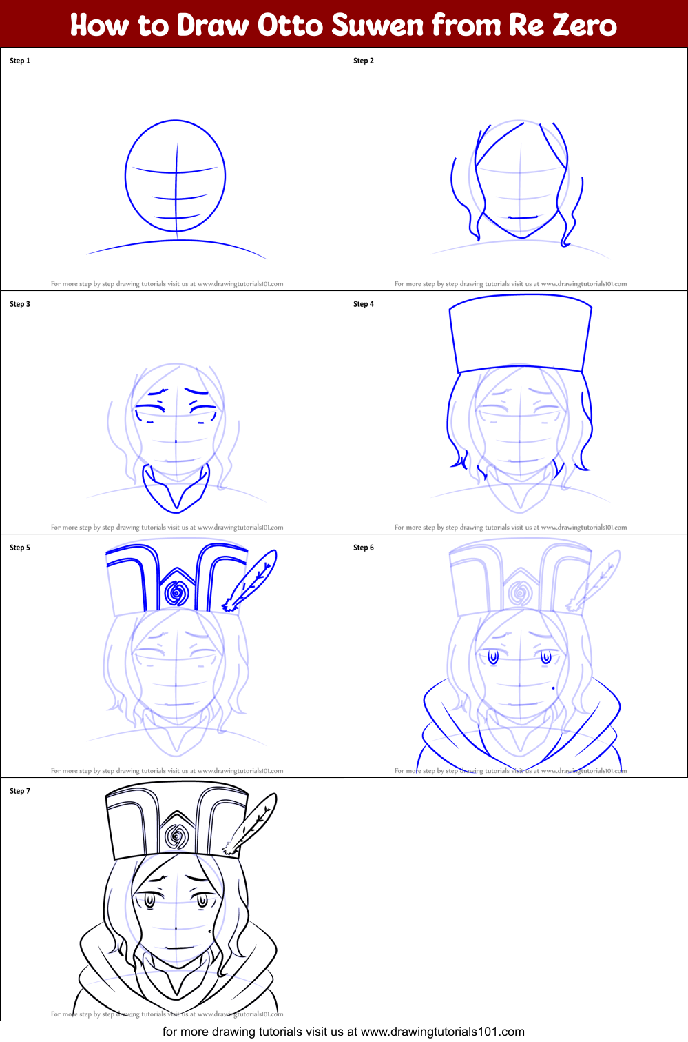 How to Draw Otto Suwen from Re Zero Printable Step by Step