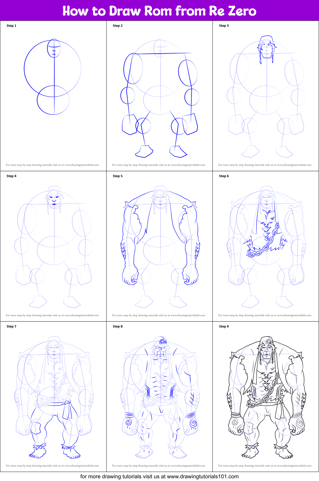 How to Draw Rom from Re Zero Printable Step by Step