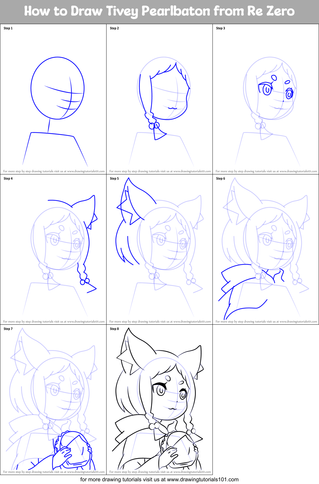 How to Draw Tivey Pearlbaton from Re Zero Printable Step by Step