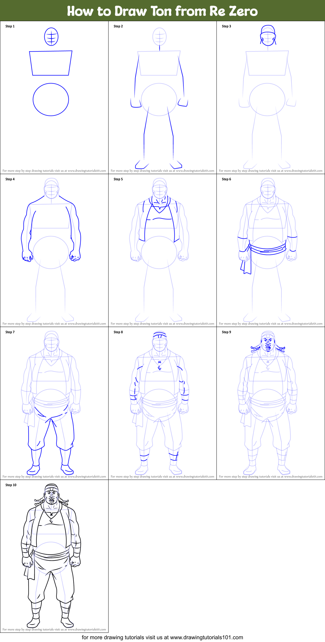 How to Draw Ton from Re Zero Printable Step by Step