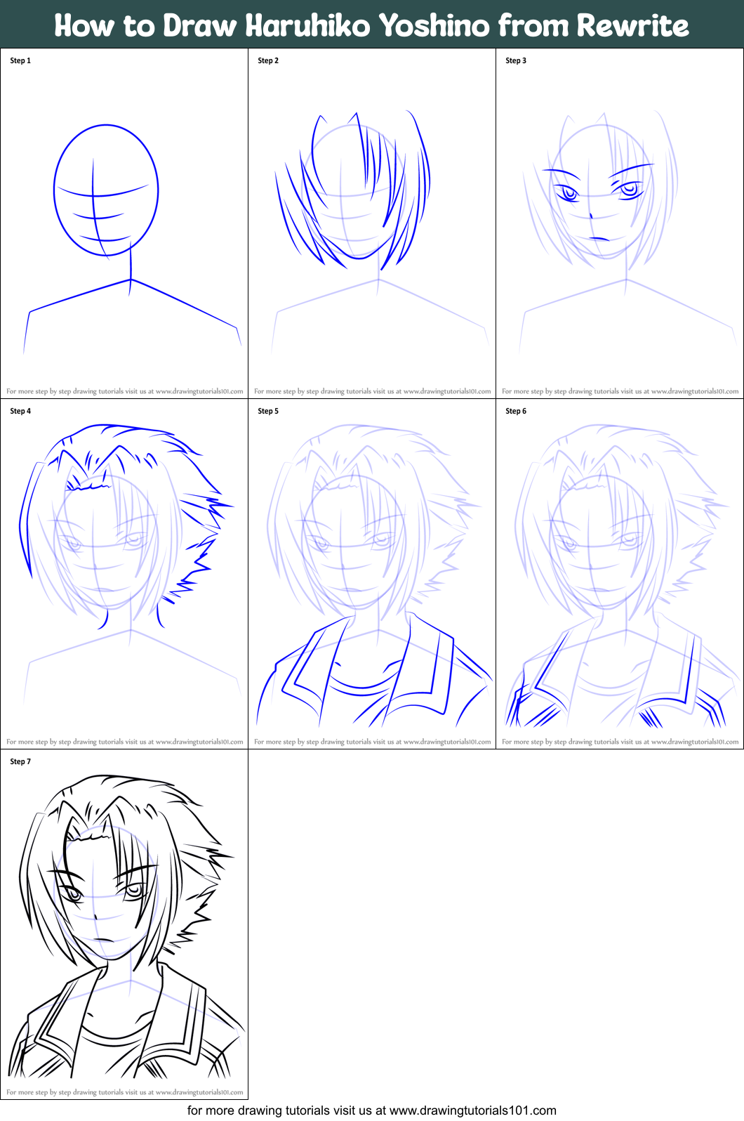 How to Draw Haruhiko Yoshino from Rewrite Printable Step by Step
