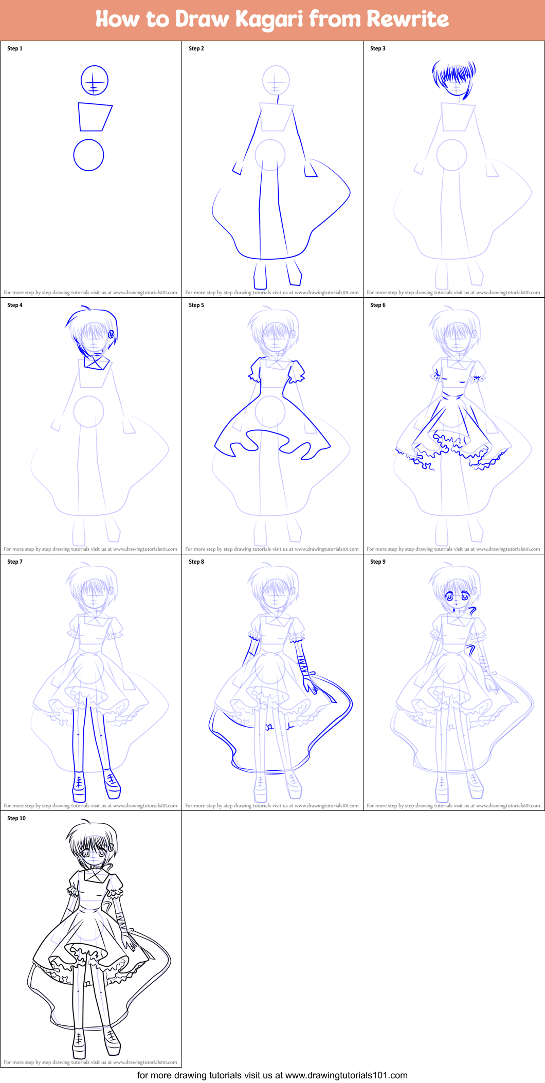 How to Draw Kagari from Rewrite Printable Step by Step