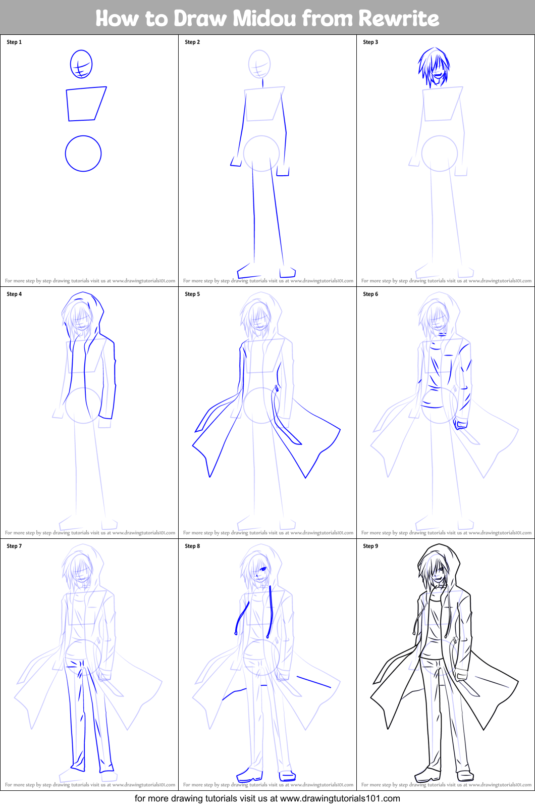 How to Draw Midou from Rewrite Printable Step by Step