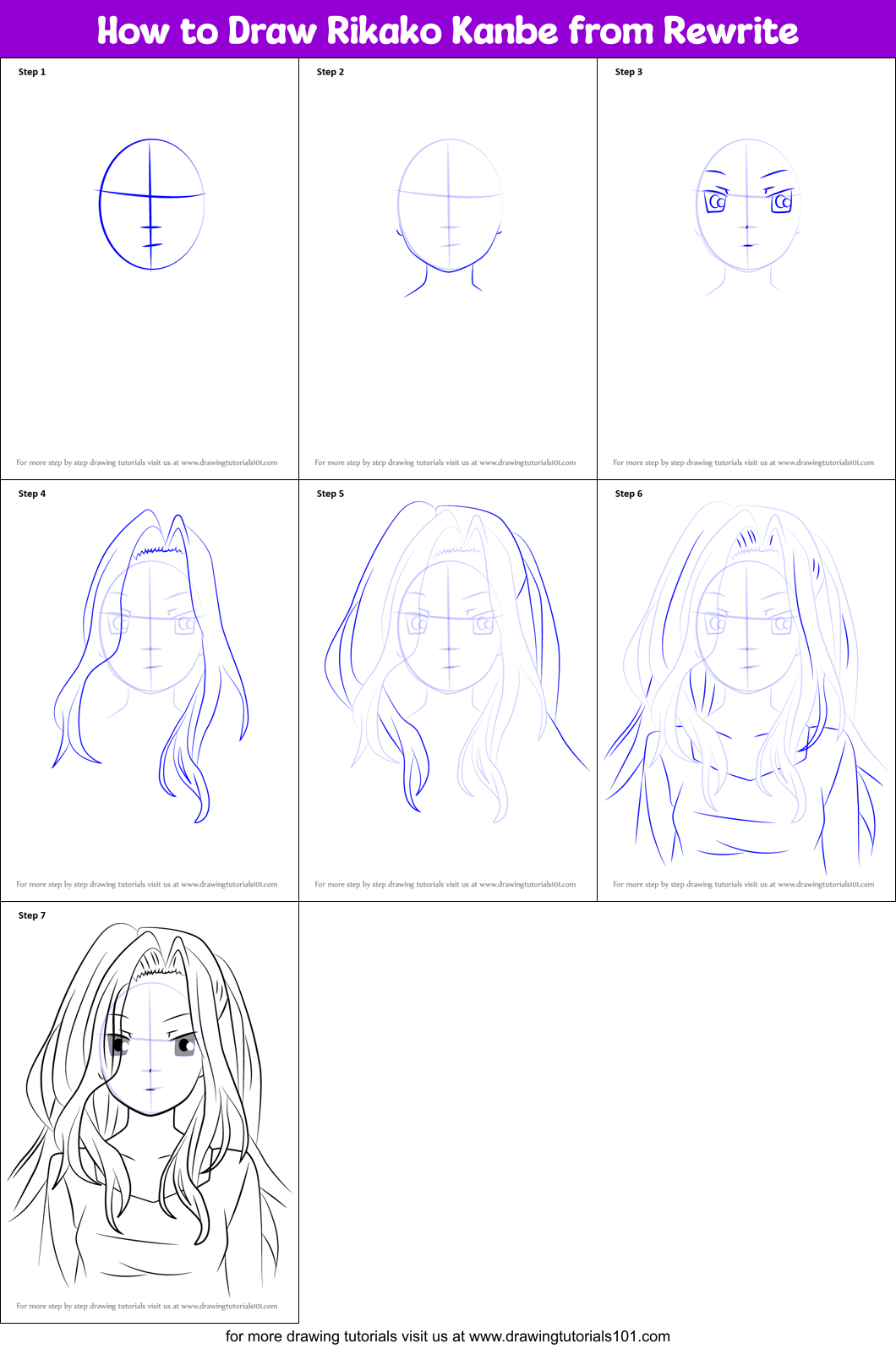 How to Draw Rikako Kanbe from Rewrite Printable Step by Step