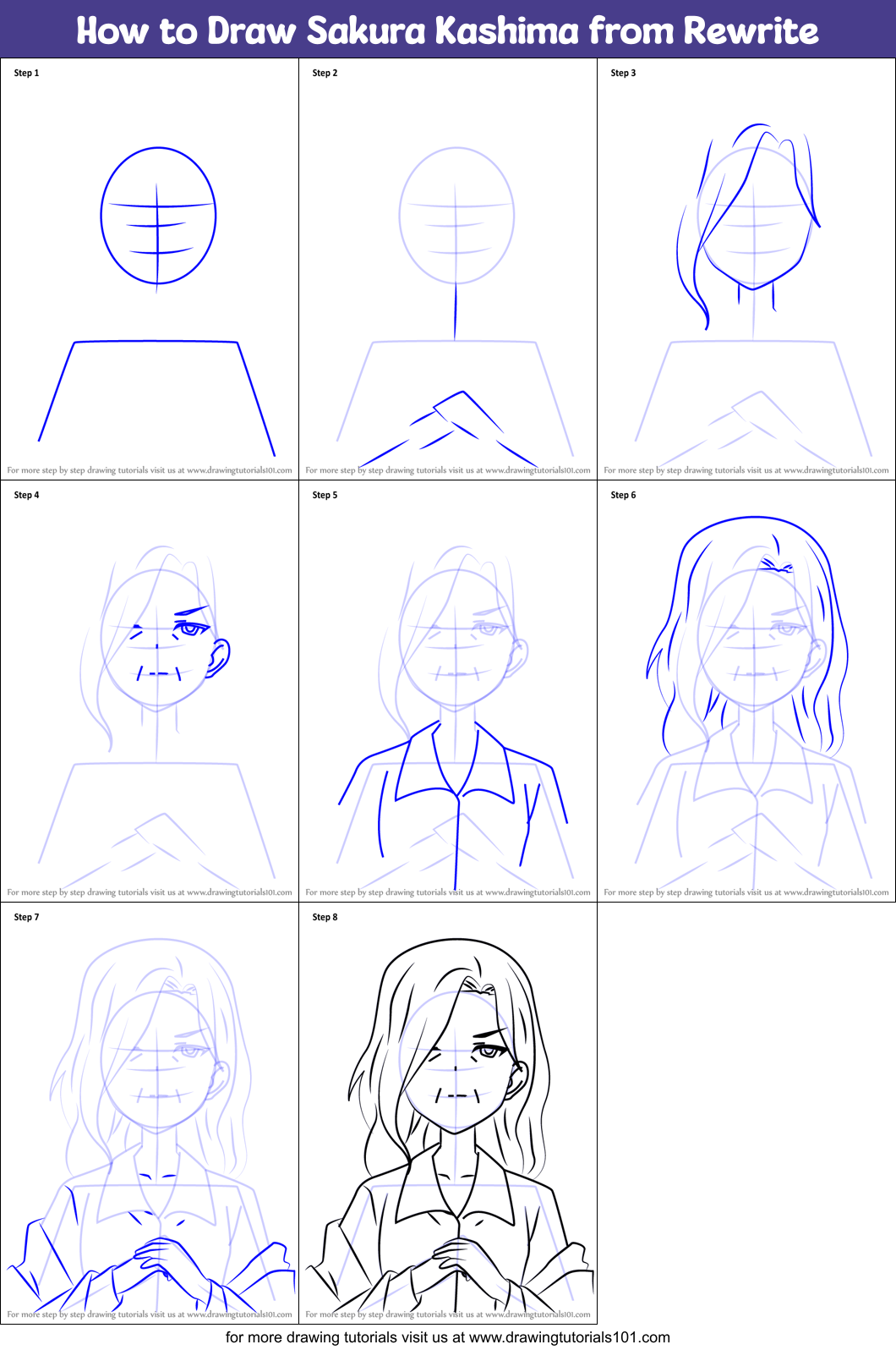 How to Draw Sakura Kashima from Rewrite Printable Step by Step