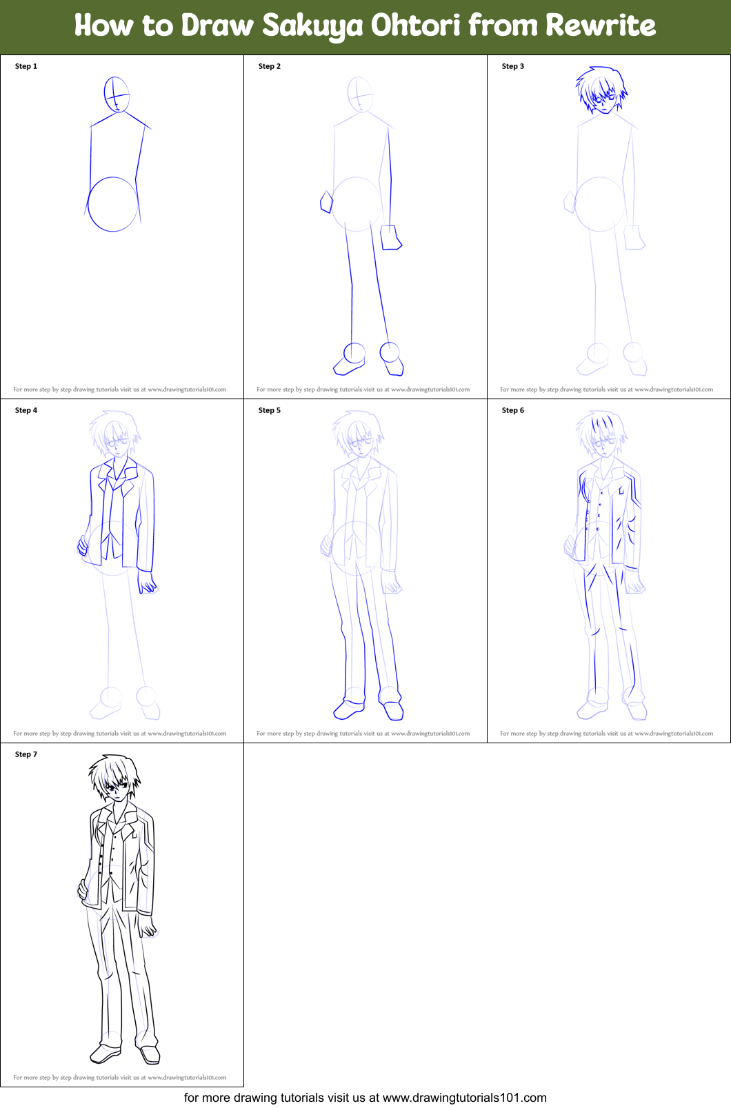 How to Draw Sakuya Ohtori from Rewrite Printable Step by Step