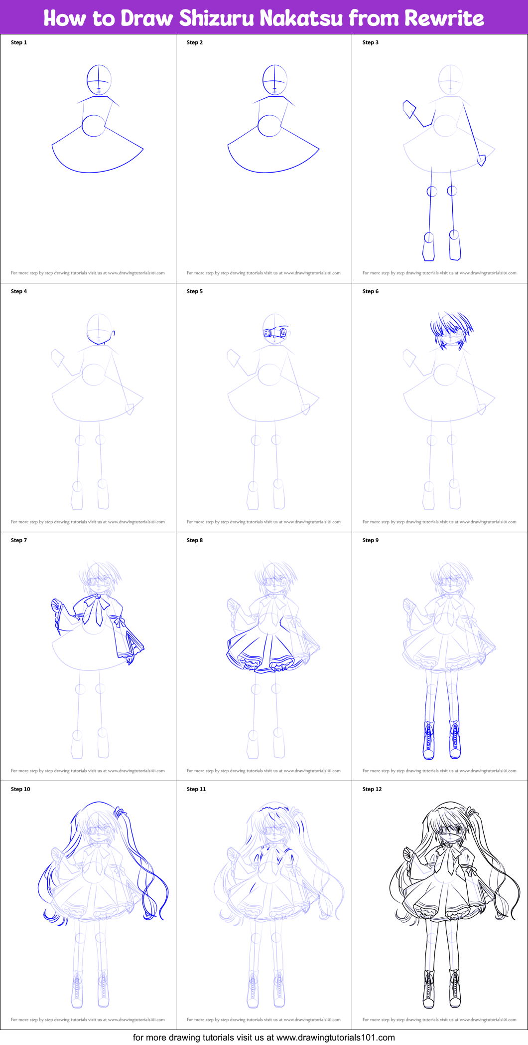 How to Draw Shizuru Nakatsu from Rewrite Printable Step by Step