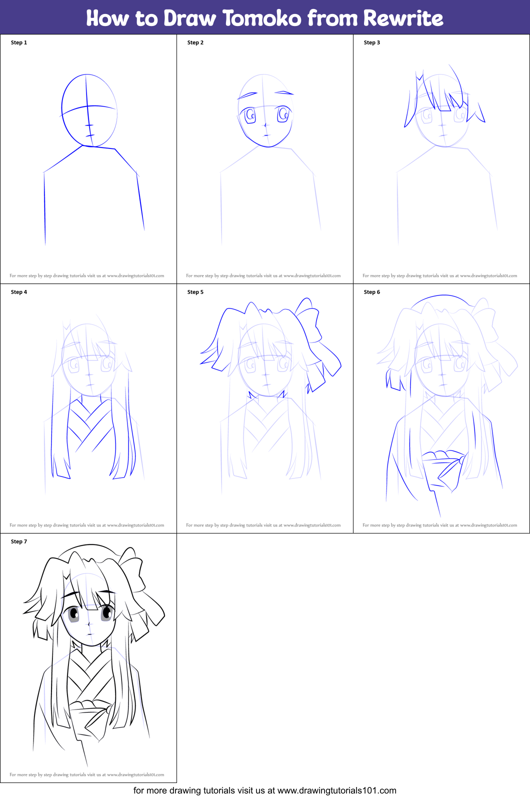 How to Draw Tomoko from Rewrite Printable Step by Step