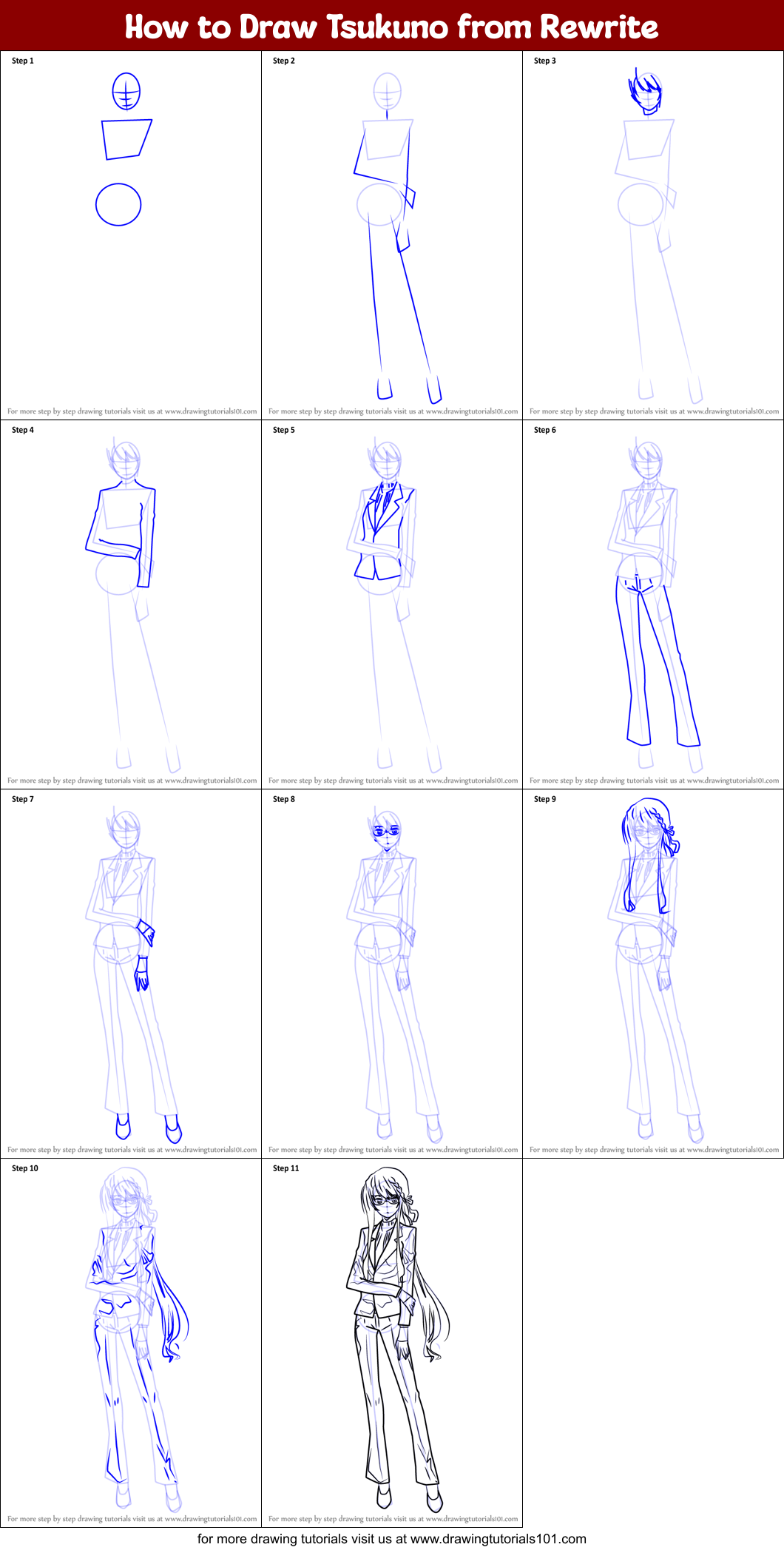 How to Draw Tsukuno from Rewrite Printable Step by Step