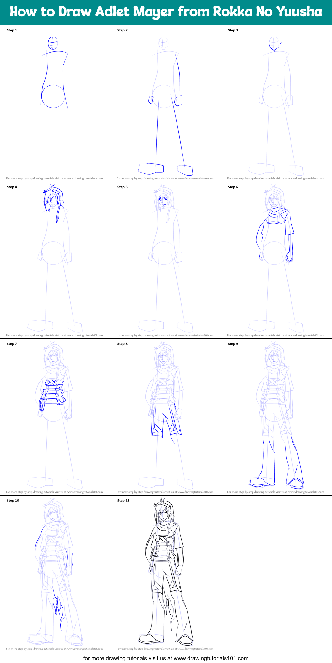 How to Draw Adlet Mayer from Rokka No Yuusha Printable Step by Step