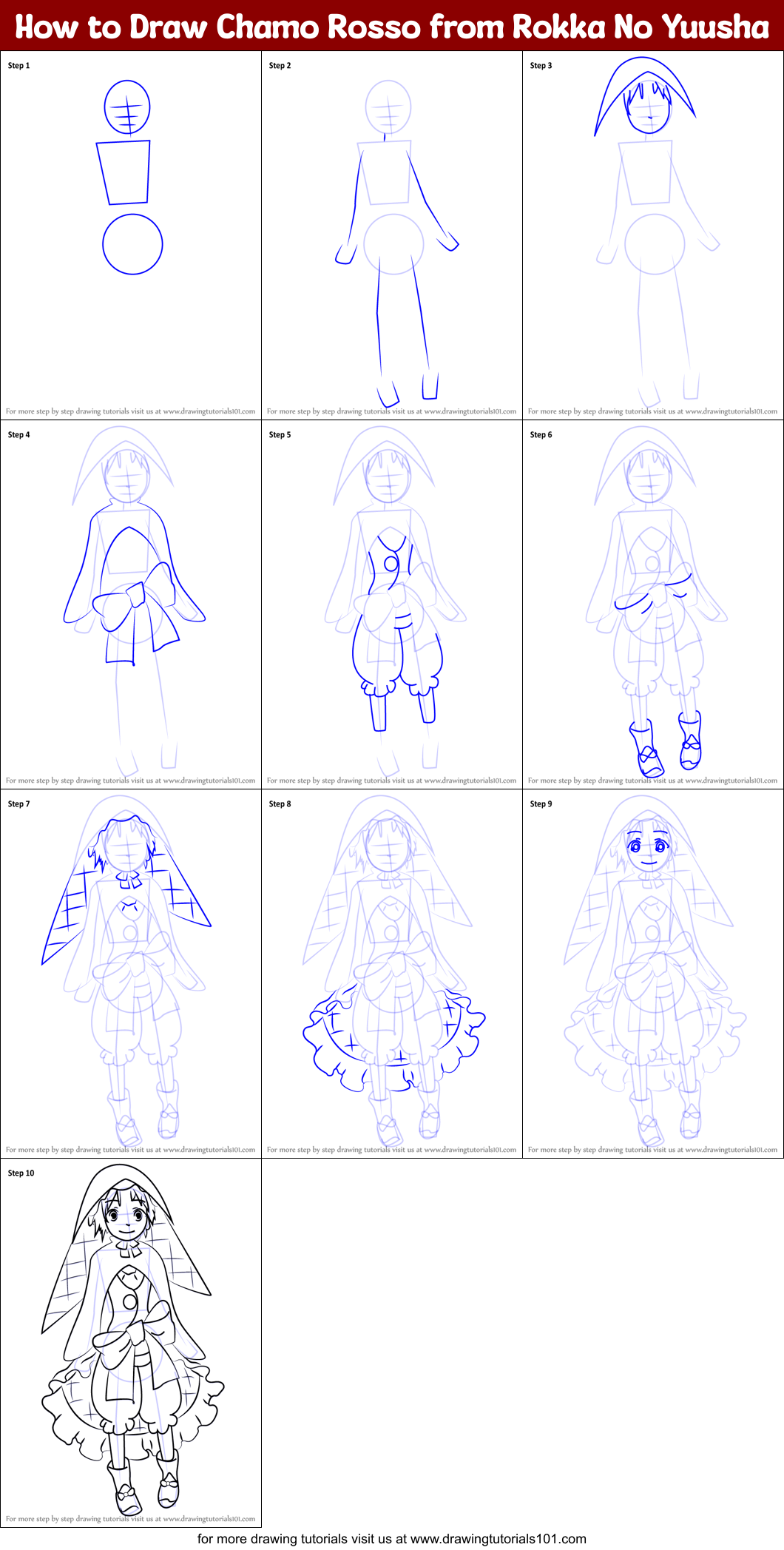 How to Draw Chamo Rosso from Rokka No Yuusha Printable Step by Step