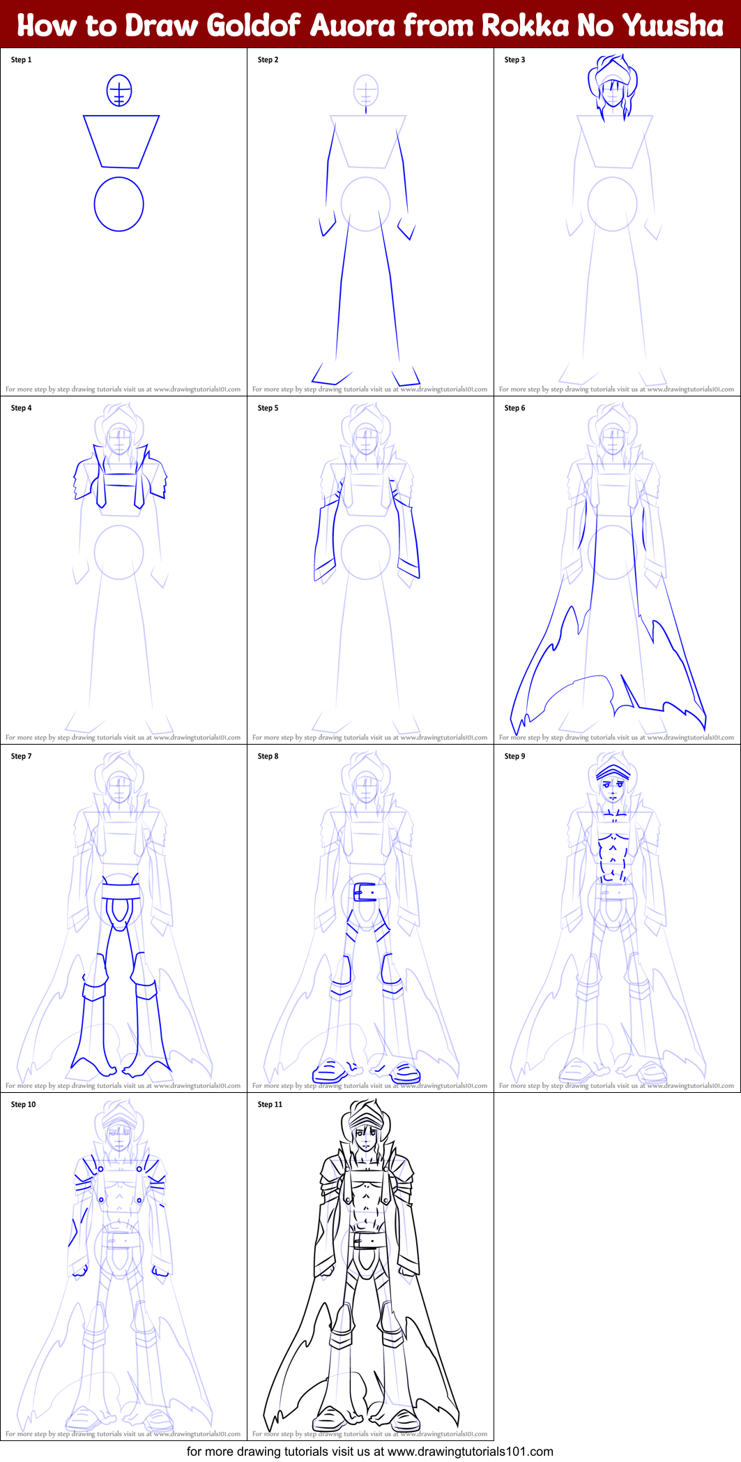 How to Draw Goldof Auora from Rokka No Yuusha Printable Step by Step
