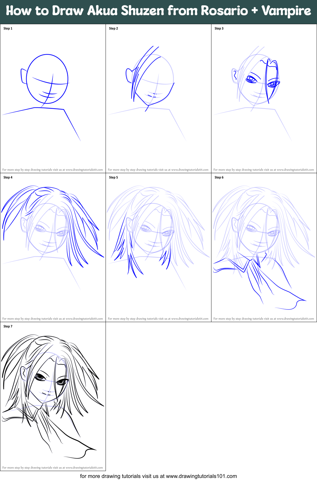 How to Draw Akua Shuzen from Rosario + Vampire Printable Step by Step