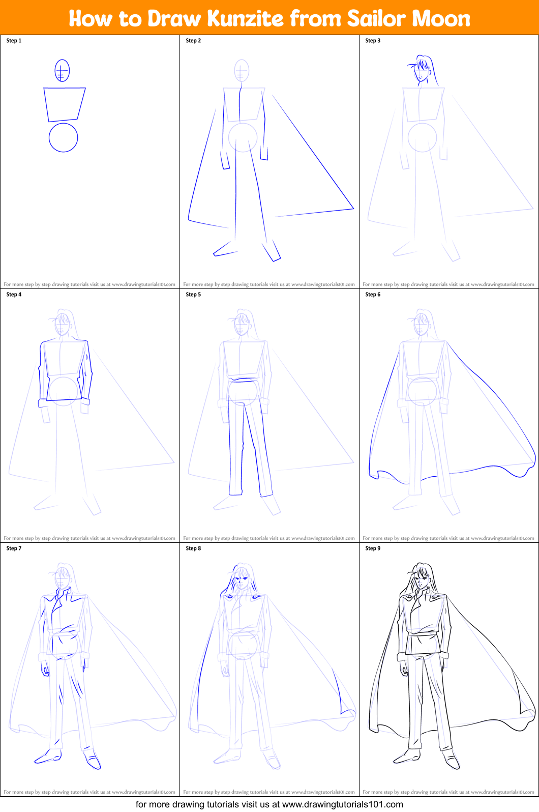 How to Draw Kunzite from Sailor Moon Printable Step by Step