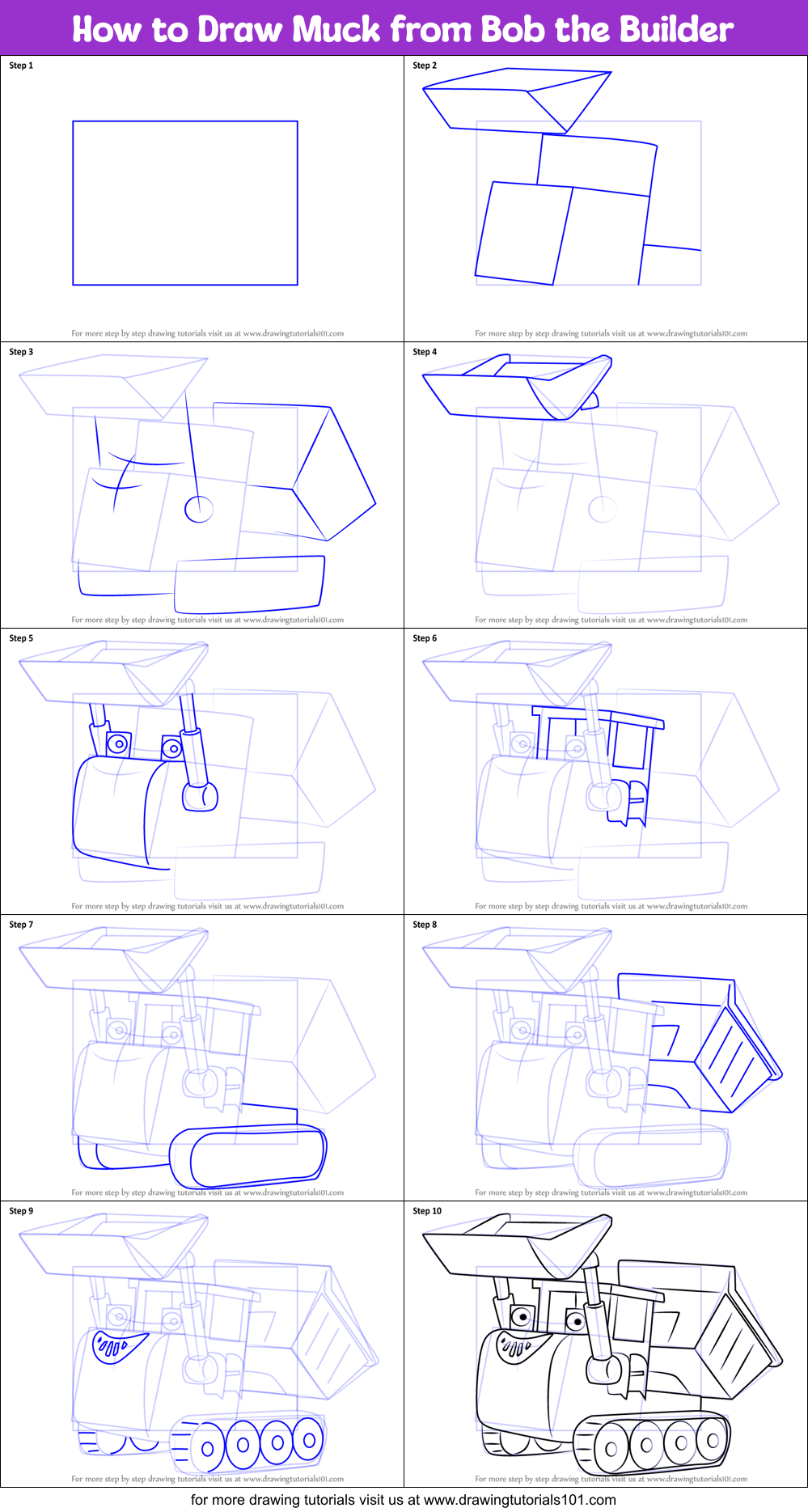 How to Draw Muck from Bob the Builder Printable Step by Step