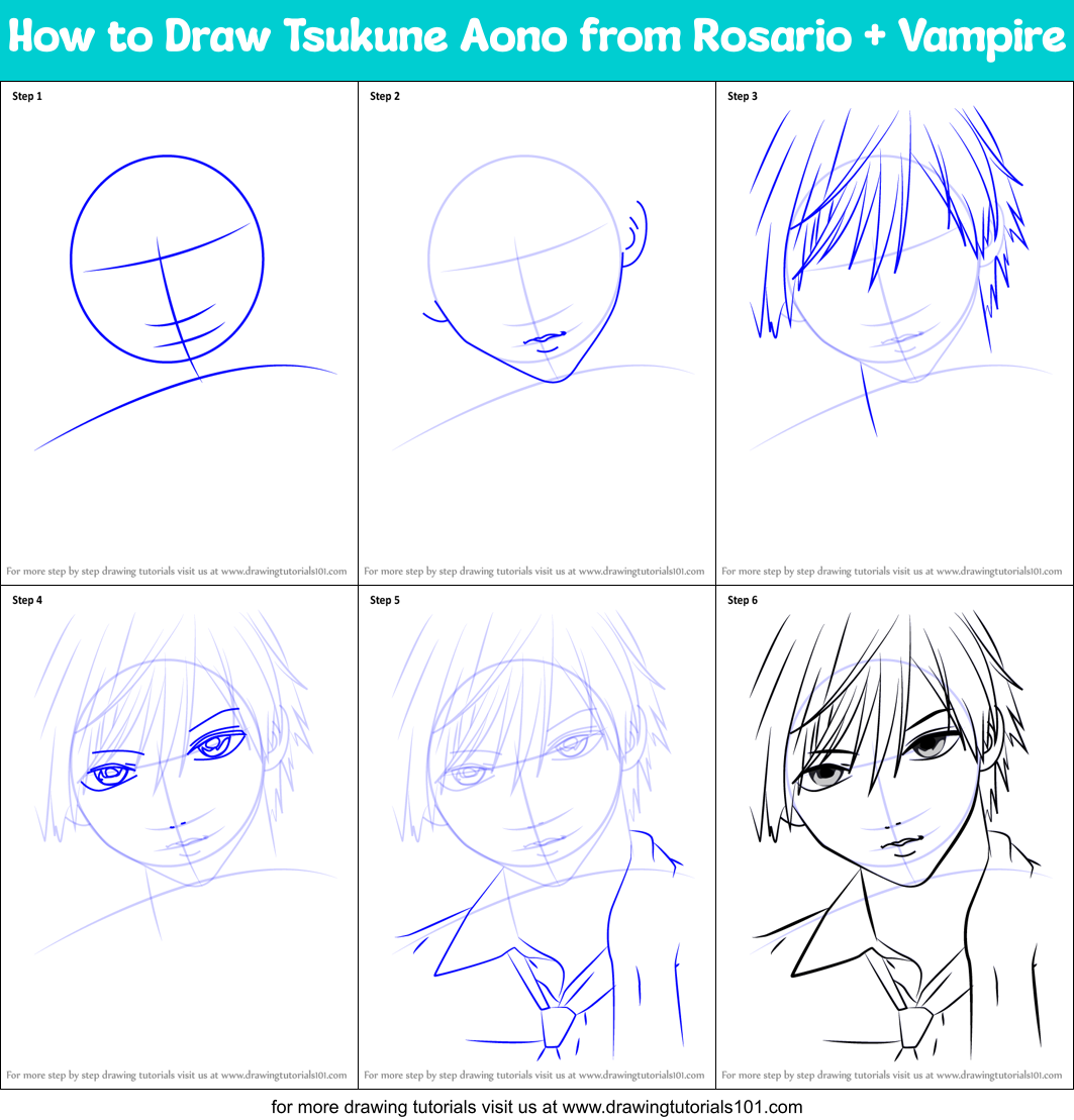 How to Draw Tsukune Aono from Rosario + Vampire Printable Step by Step