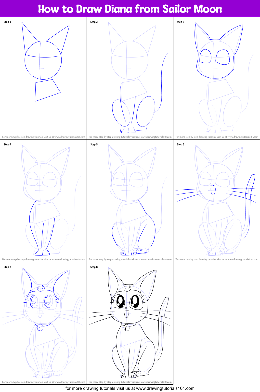 How to Draw Diana from Sailor Moon Printable Step by Step