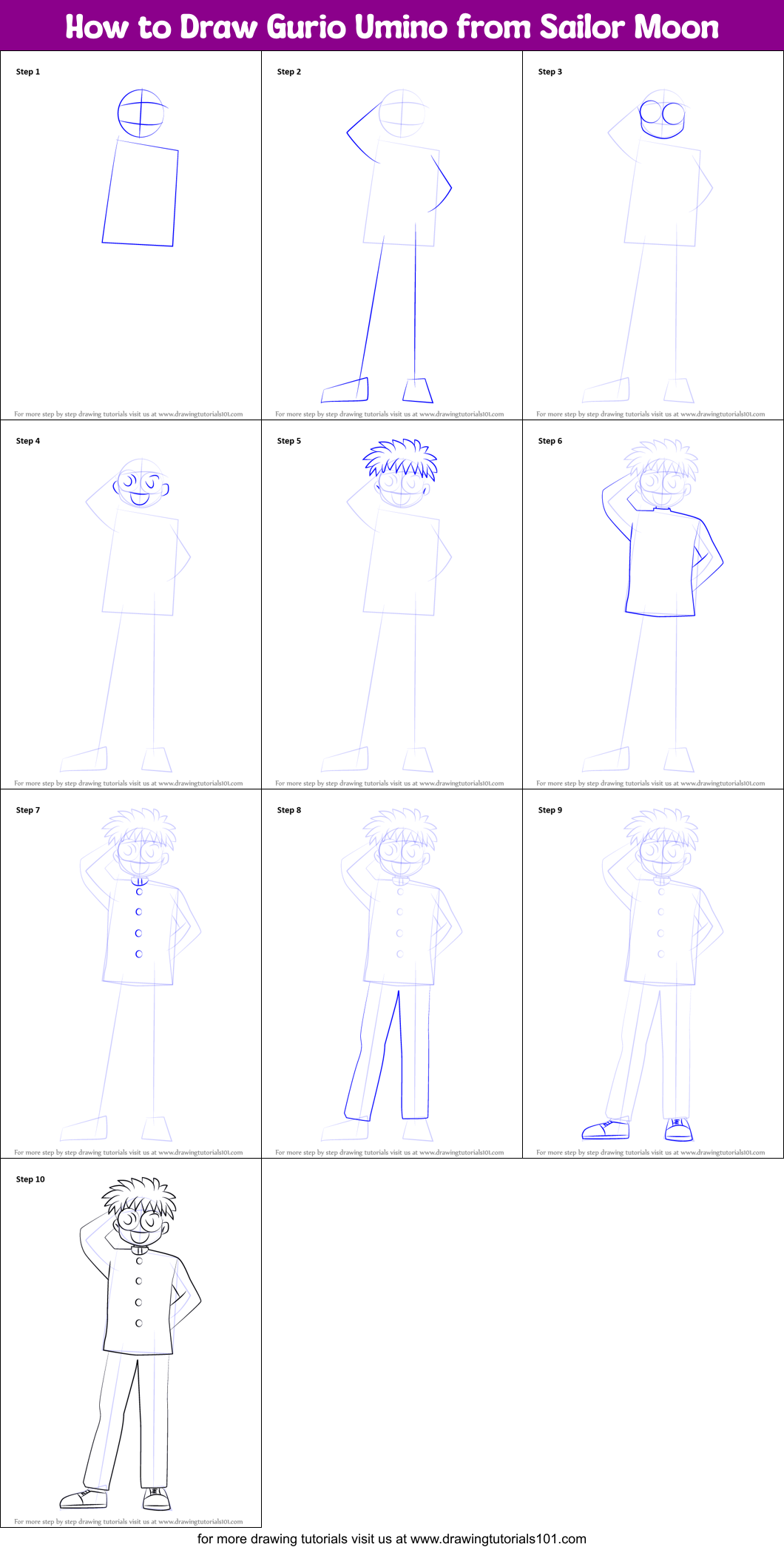 How to Draw Gurio Umino from Sailor Moon Printable Step by Step