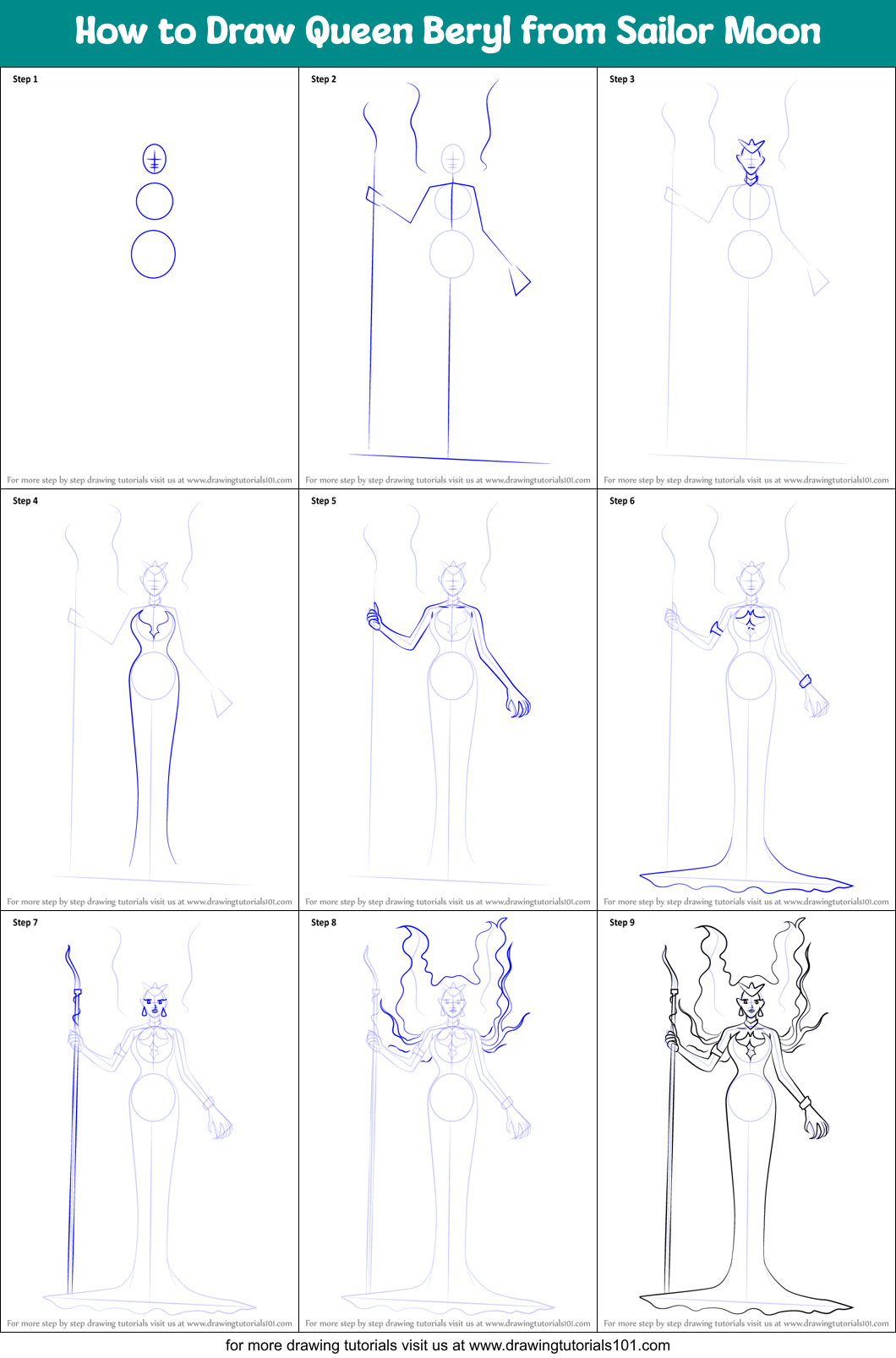 How to Draw Queen Beryl from Sailor Moon Printable Step by Step