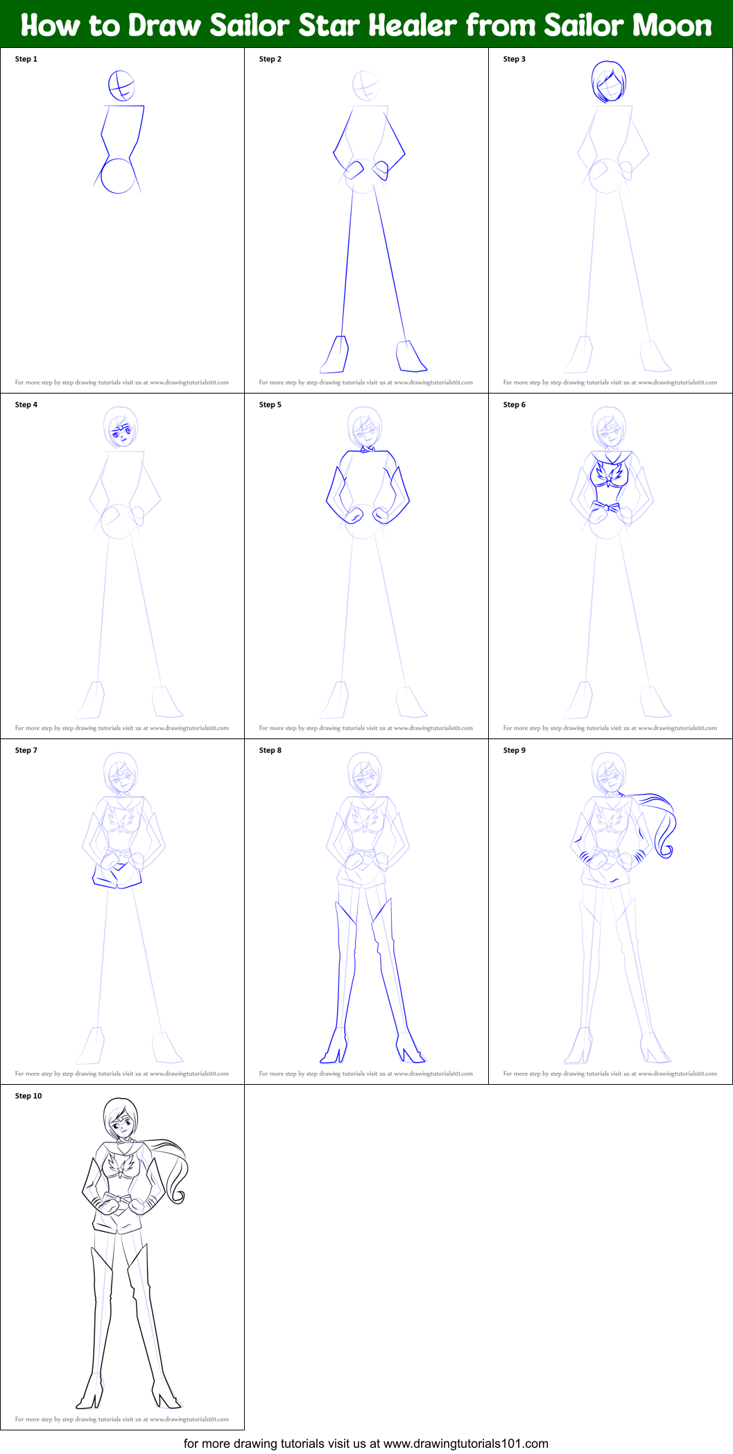 How to Draw Sailor Star Healer from Sailor Moon Printable Step by Step